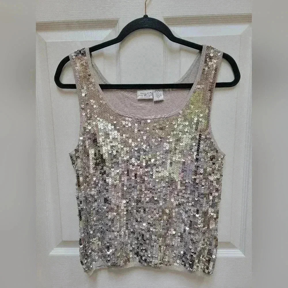 Newport News Collection Silk Blend Sequin Tank Top Size Large